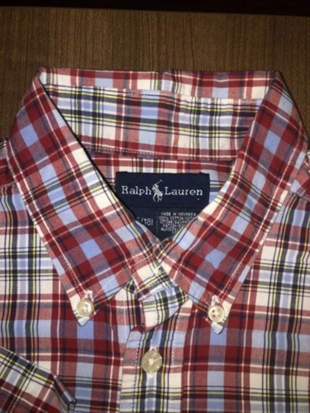 RALPH LAUREN SHIRT 16 18 Large GREEN RED PLAID DRESSY BUTTON UP CASUAL